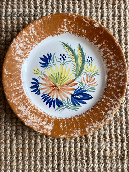 Vintage Henriot Quimper Spatter Rim Flower Plates, set of 8