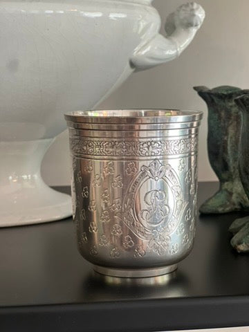 Antique Silver Plated Engraved Timbale