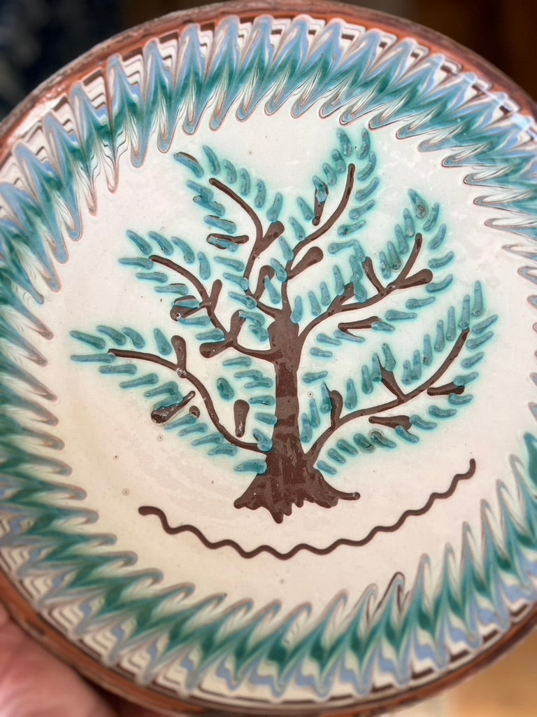 Romanian Pottery Slip Glazed Tree Plates, Set of 5