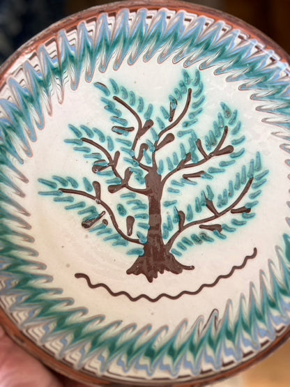 Romanian Pottery Slip Glazed Tree Plates, Set of 5