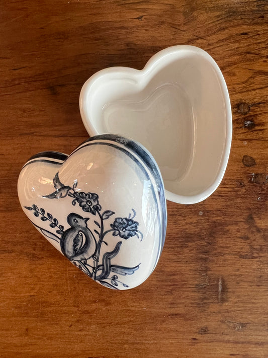 Hand Painted Portuguese Pottery Heart Trinket Box