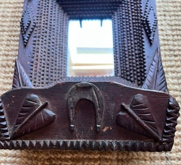 Antique Chip Carved Tramp Art Wall Pocket Mirror