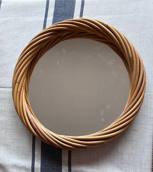Vintage Wicker Rattan Round Wall Mirror