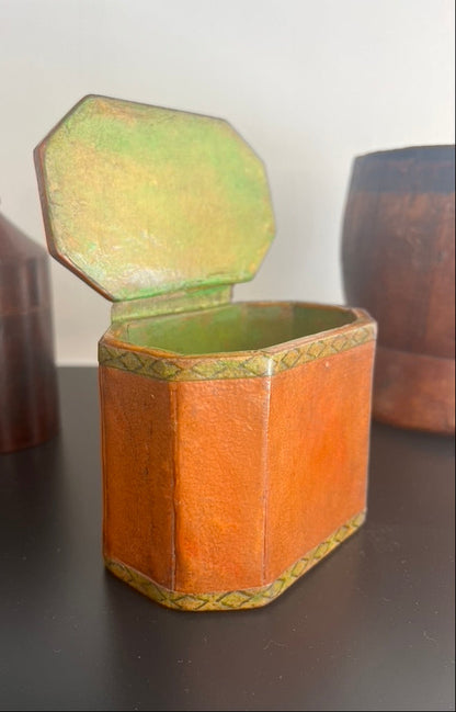 Folk Art Paper Mâché Box, Medium Brown