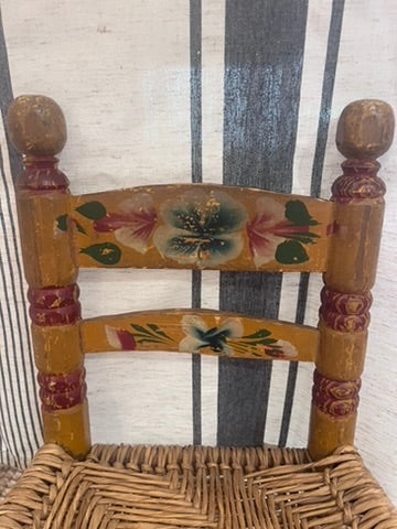 Vintage Hand Painted Child's Chair with Woven Seat