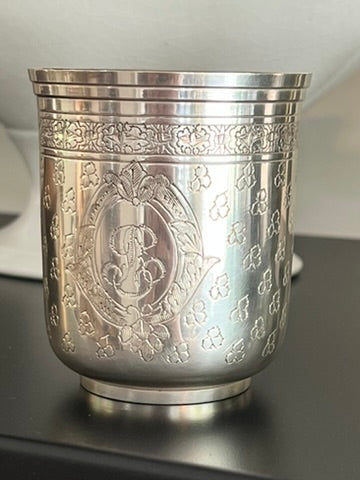 Antique Silver Plated Engraved Timbale