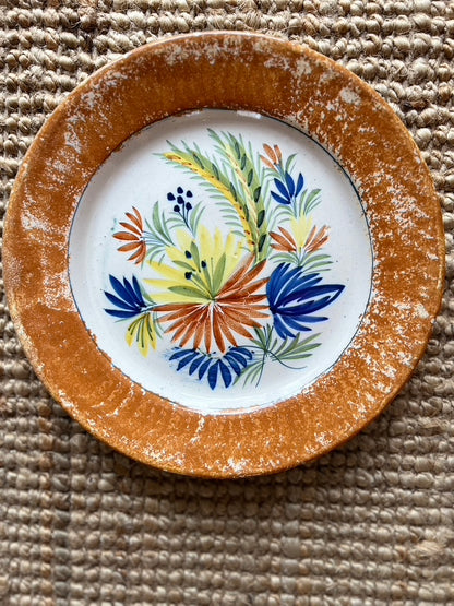 Vintage Henriot Quimper Spatter Rim Flower Plates, set of 8