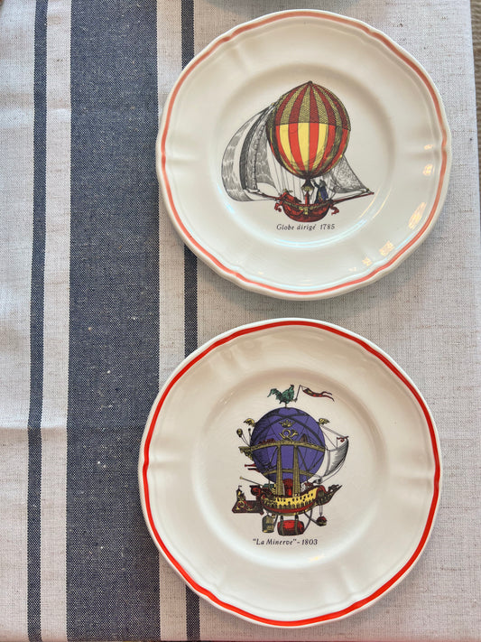 Vintage Longchamp La Minerve Hot Hair Balloon Plates, Set of 6
