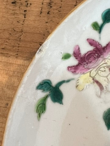 Antique Chinese Porcelain Famille Rose Four Seasons Plate, Set of 2