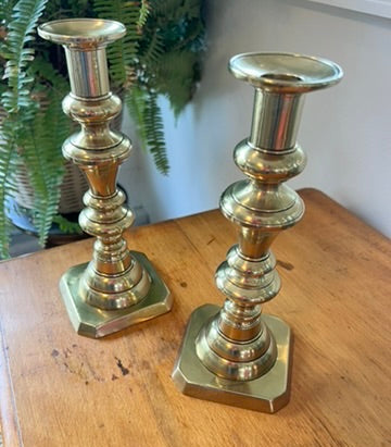 19th Century Victorian Brass Candlesticks, Pair