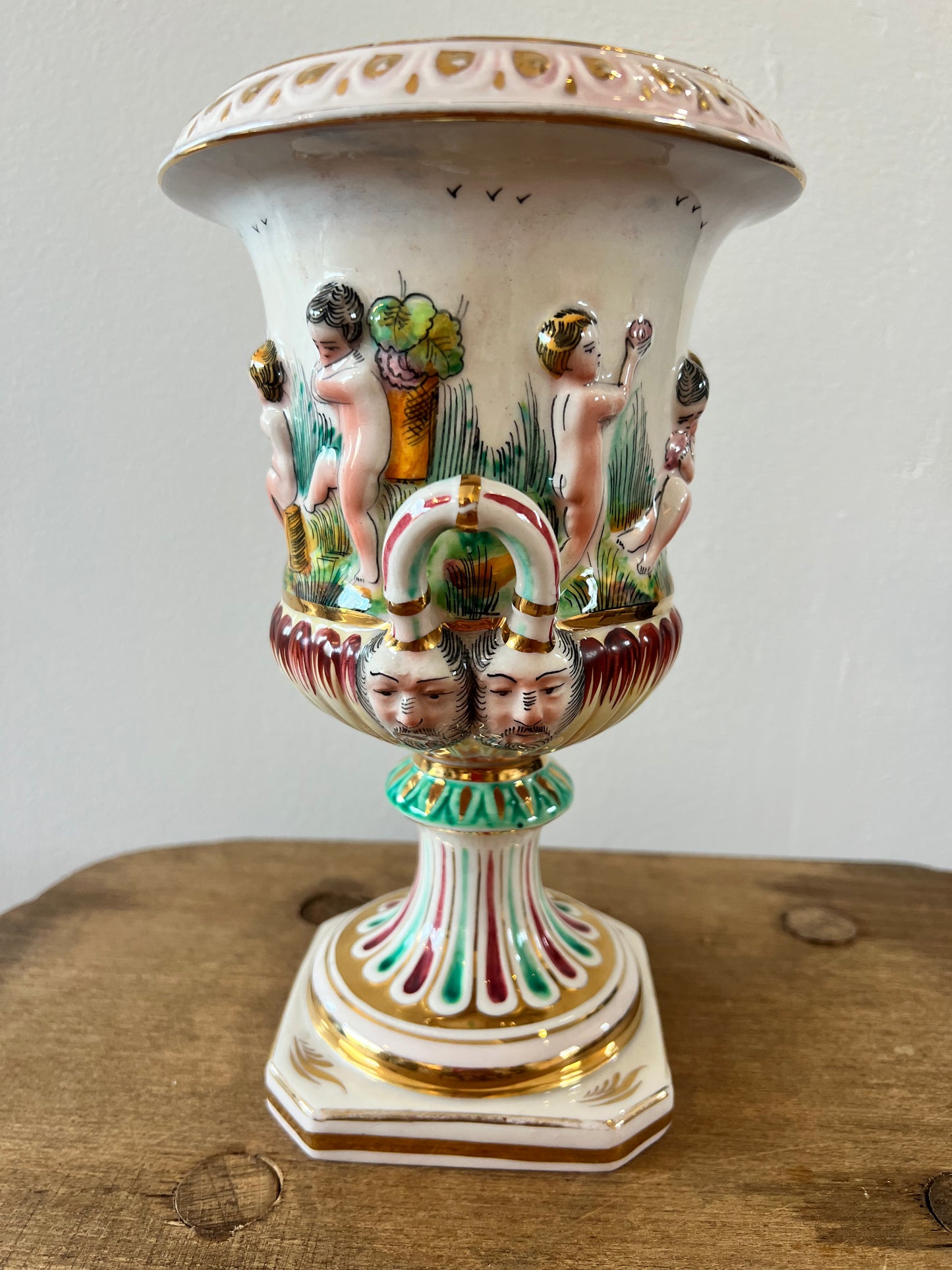 Italian Capodimonte Porcelain Figural Cherub Urn