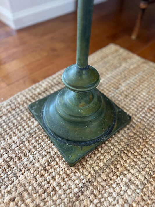 Verdigris Patinated Metal Floor Candle Stand, Vintage