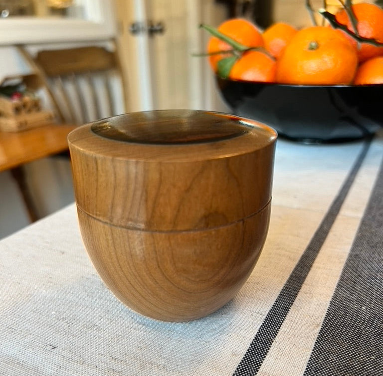 Cherry Wood Box with Cocobola Inlay and Black Crystal Inlay Ring