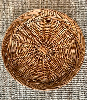Vintage Low Round Woven Rattan Basket