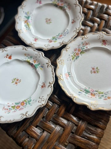 Antique 1883 Wedgwood Opaque Porcelain Plates, Hand-Painted Floral & Gilt Victorian Tableware