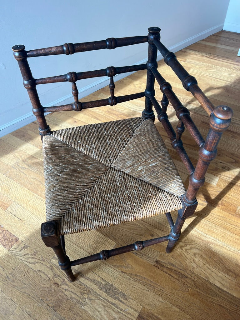 Dutch Bobbin Corner Chair in Oak and Rush
