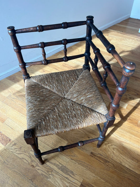 Dutch Bobbin Corner Chair in Oak and Rush