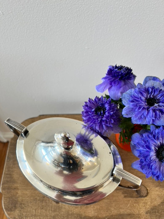 Antique Monogrammed Silver Plate Covered Sugar Bowl