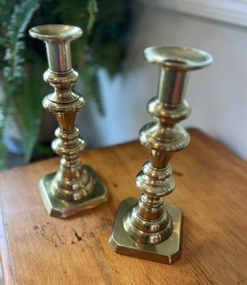 19th Century Victorian Brass Candlesticks, Pair