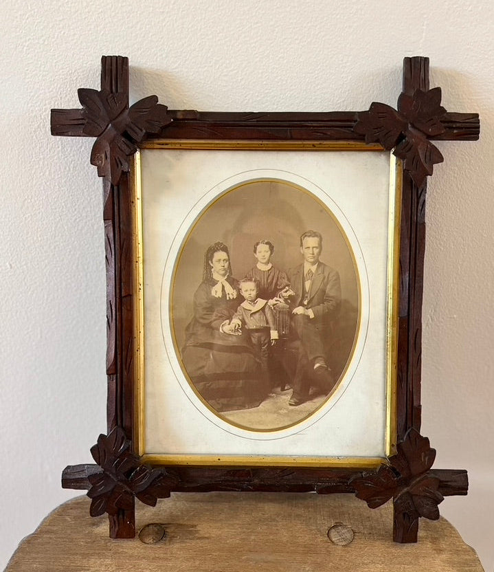 Antique Victorian Eastlake Adirondack Frame with Leaf Appliqué