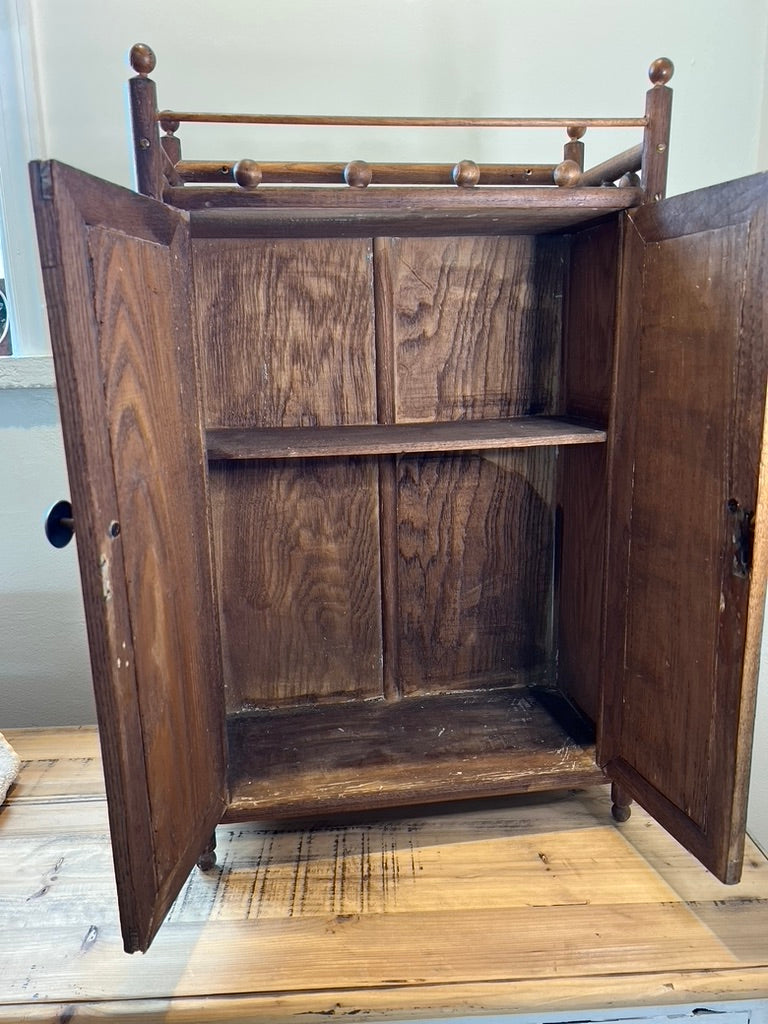Antique Victorian Oak Stick & Ball Medicine Cabinet Cupboard