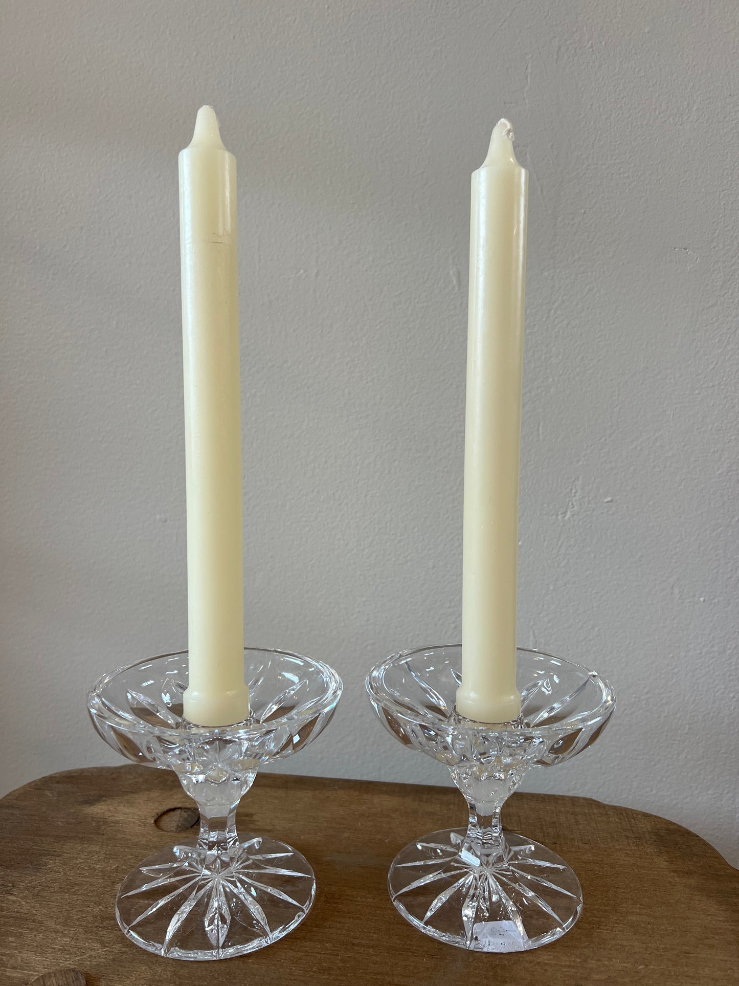 Vintage Fostoria Clear Glass Candle Holders, Pair