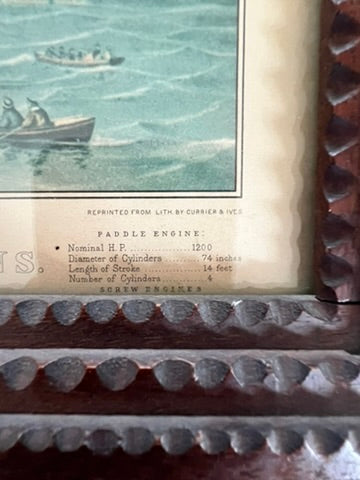 Tramp Art Frame with Currier & Ives "The Iron Steam Ship Great Eastern"