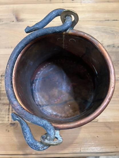 Antique Mini Copper Bucket with Wrought Iron Handle