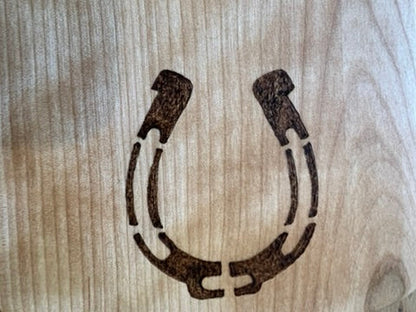 Handmade Flame Birch Wood Board with Horseshoe Design