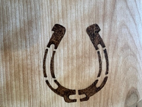 Handmade Flame Birch Wood Board with Horseshoe Design