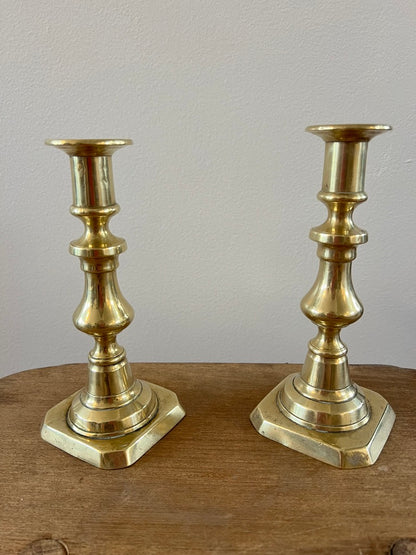 Antique Brass Candlestick Pair