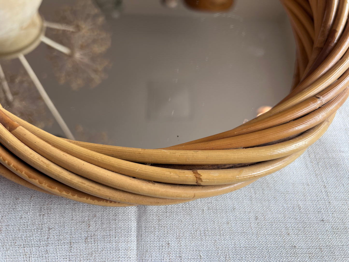 Vintage Wicker Rattan Round Wall Mirror