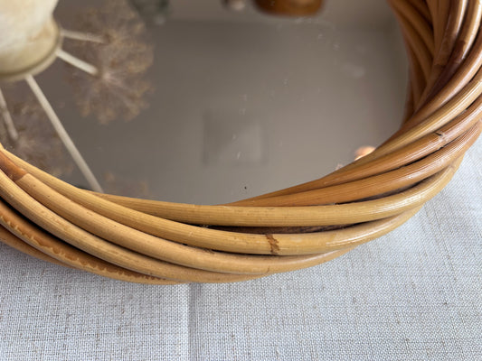 Vintage Wicker Rattan Round Wall Mirror