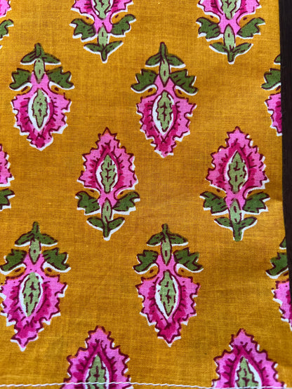 Indian Hand Block Printed Napkins, Goldenrod & Pink, Set of 6