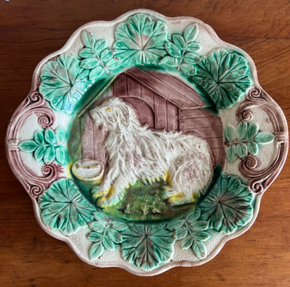 Antique Majolica Sheep Dog Plate