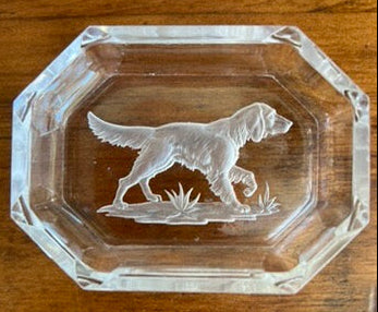 Vintage Etched Cut Crystal Dog Salt Cellar