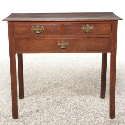 Antique Chippendale Style Oak Three-Drawer Table