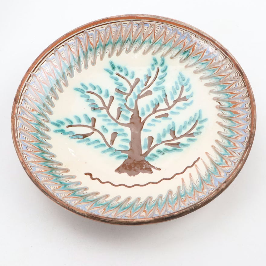 Romanian Pottery Slip Glazed Tree Plates, Set of 5