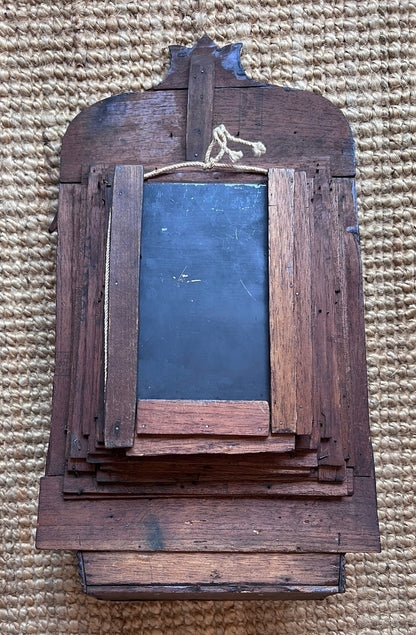 Antique Chip Carved Tramp Art Wall Pocket Mirror