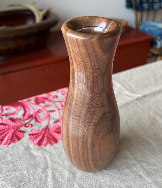 Walnut Vase with Glass Insert