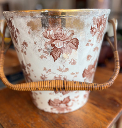 Antique Ironstone Bucket with Rattan Handle