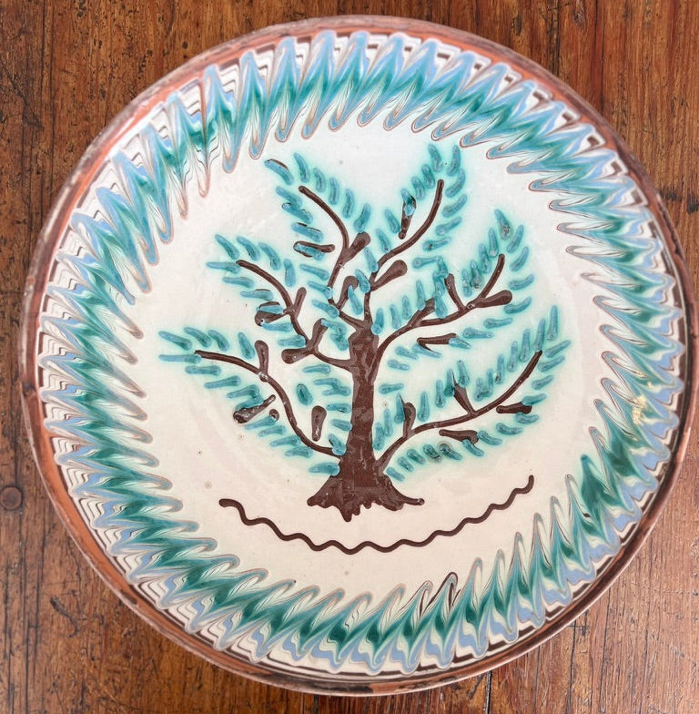 Romanian Pottery Slip Glazed Tree Plates, Set of 5