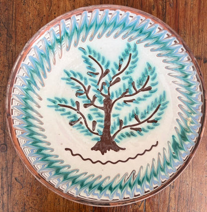Romanian Pottery Slip Glazed Tree Plates, Set of 5