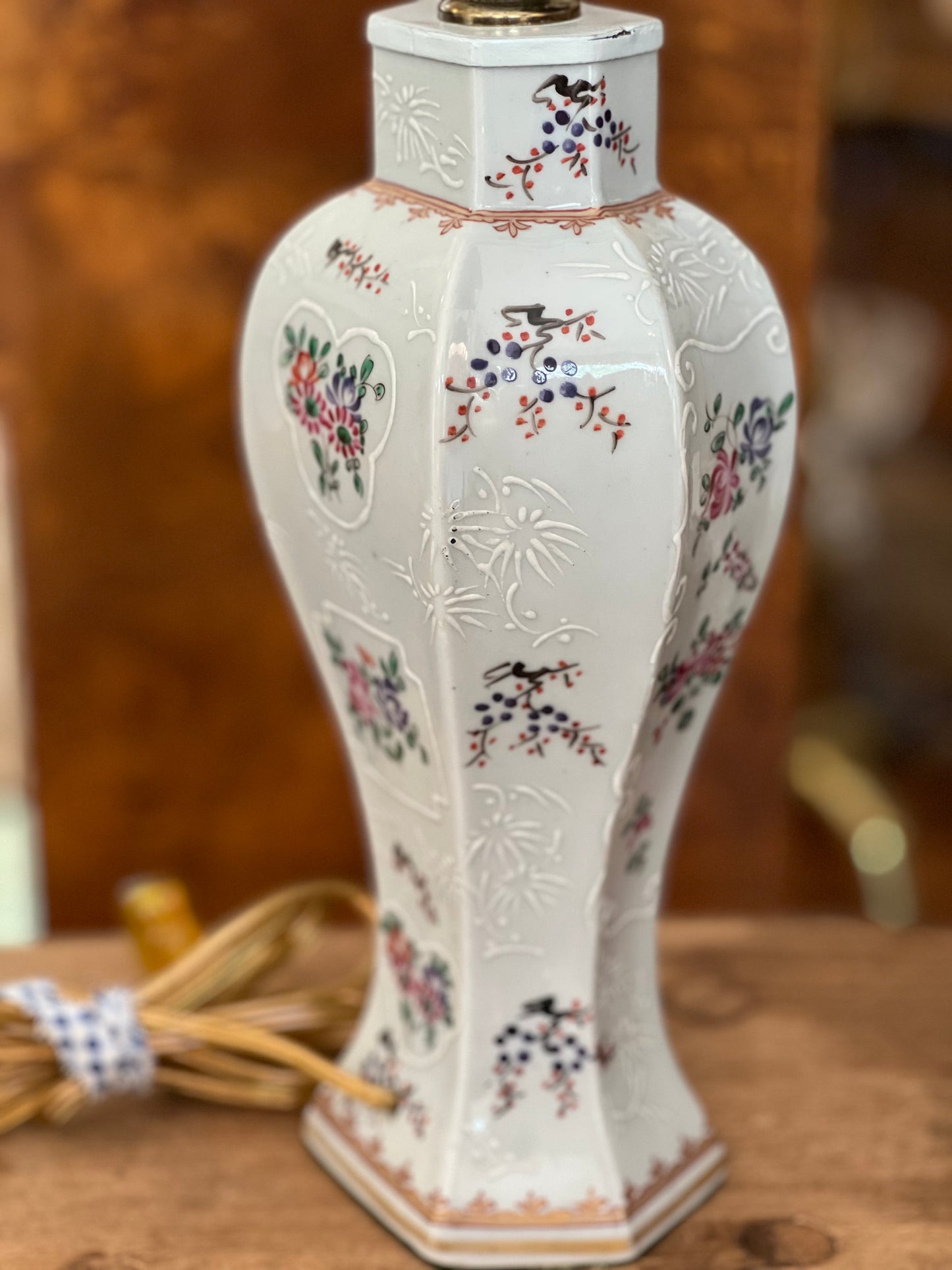 Pair of 19th-Century Samson of Paris Porcelain Lamps, Chinese Export Famille Rose Style