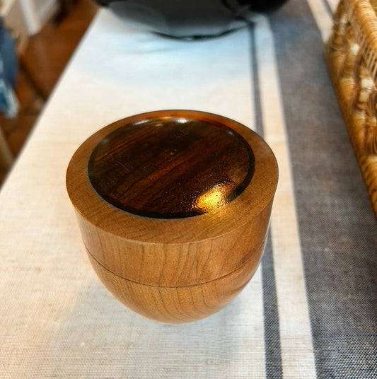 Cherry Wood Box with Cocobola Inlay and Black Crystal Inlay Ring
