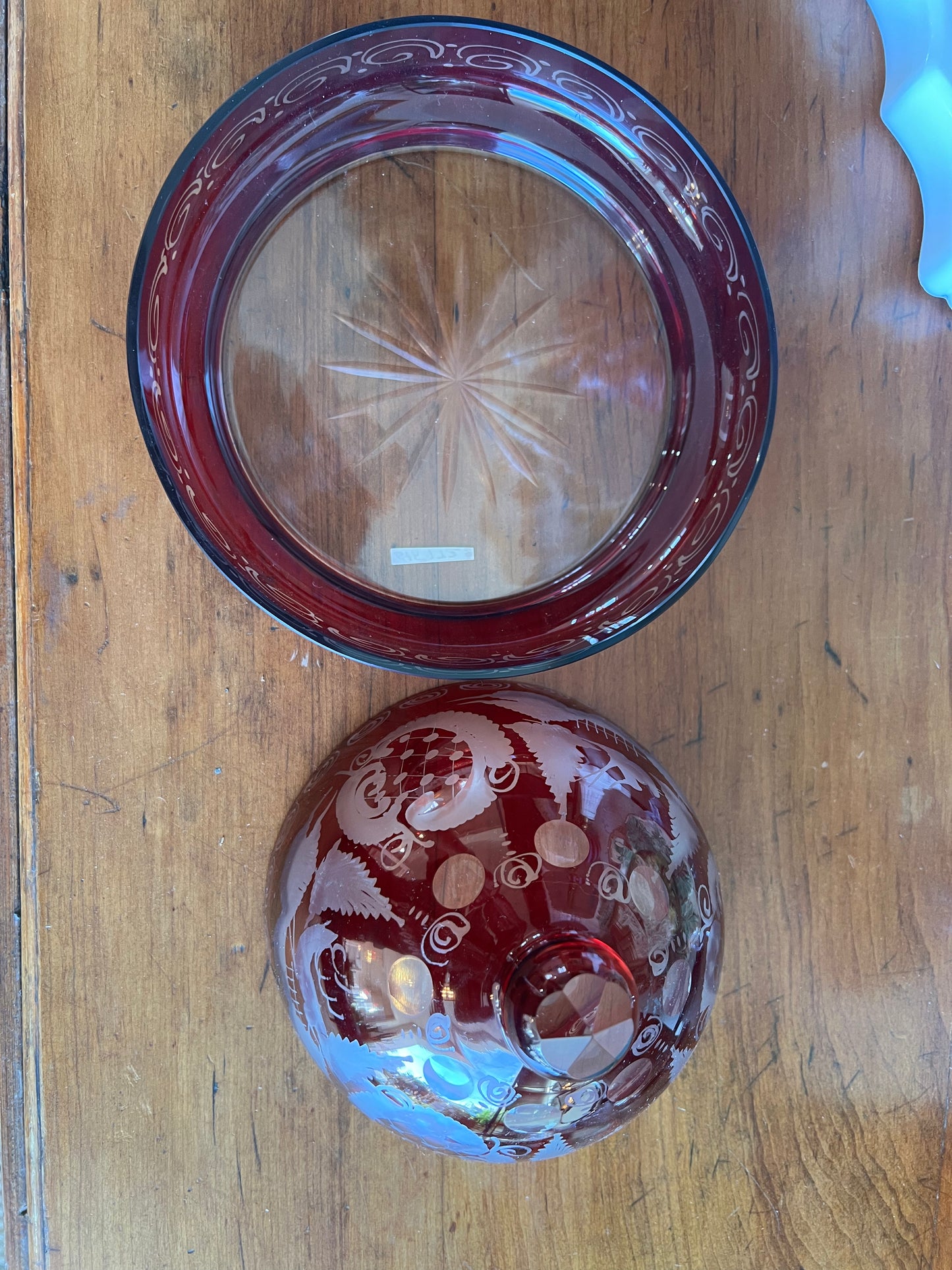 Egermann Ruby Red Cut-to-Clear Glass Cheese Dome