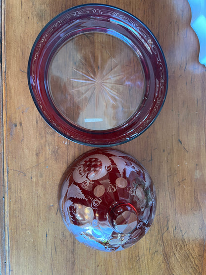 Egermann Ruby Red Cut-to-Clear Glass Cheese Dome