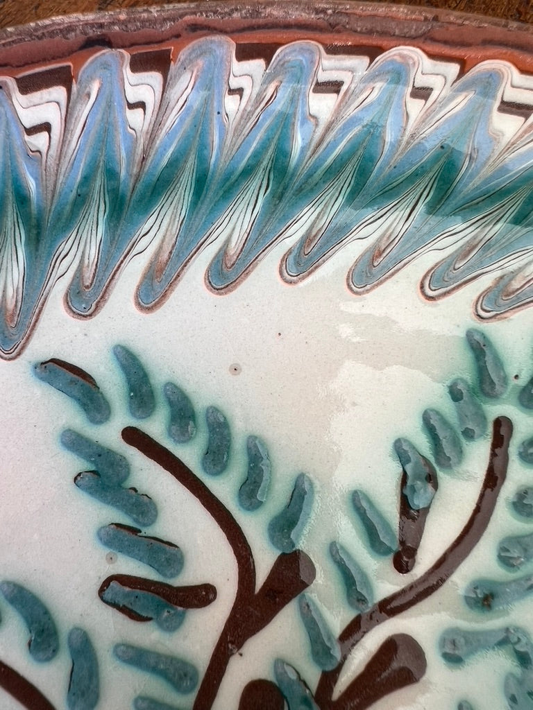 Romanian Pottery Slip Glazed Tree Plates, Set of 5