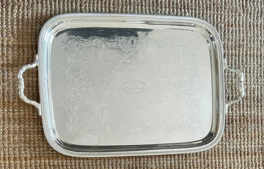 Gorham Silver Plate Large Tray with Handles, Engraved