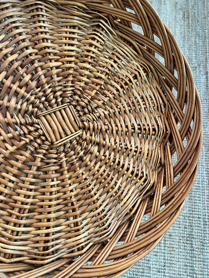 Vintage Low Round Woven Rattan Basket